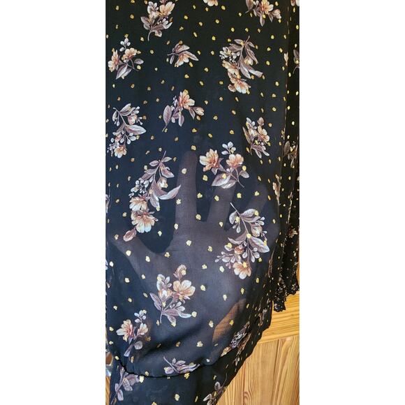 Maurices Women’s Floral Blouse Size 2 Black Gold Polka Dot Long Sleeve Top - Picture 6 of 10